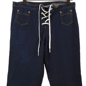 Vintage Lace Up 90s Extreme Limit Dark Grunge Rave Cyber Flare Wide Leg Jeans 9